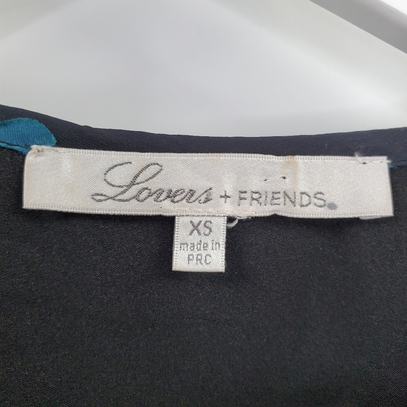 Lovers + Friends Blue Floral Velvet Lace Top Sheer V-Neck Printed Moody Dark - Picture 5 of 6